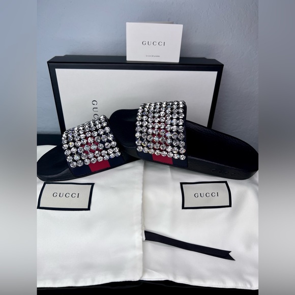 Gucci Sandals Slides Apollo Cathena Swarovski Crystal Bling Box EU 37 US 7 - Picture 9 of 14